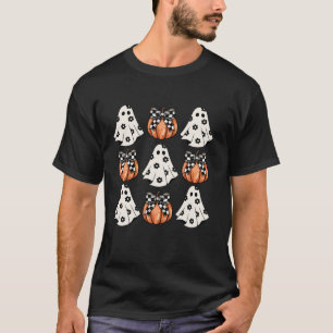 Cute Ghost Florals Chequered Coquette Bow Pumpkin T-Shirt