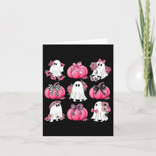 Cute Ghost Florals Pink Coquette Bows Pumpkins Hal Card