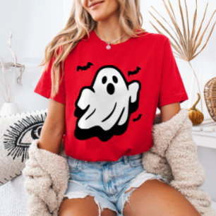 Cute Ghost Flying with Bats Minimalist Halloween T-Shirt