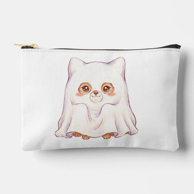 Cute Ghost Fox Halloween - Spooky Cute Chubby Anim Accessory Pouch (Front)
