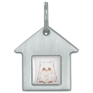 Cute Ghost Fox Halloween - Spooky Cute Chubby Anim Pet ID Tag