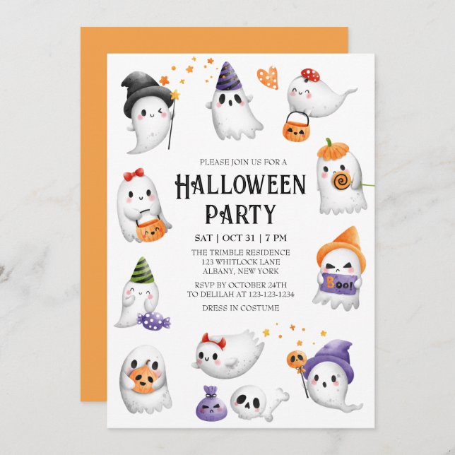 Cute Ghost Frame Costume Halloween Party Invitation (Front/Back)