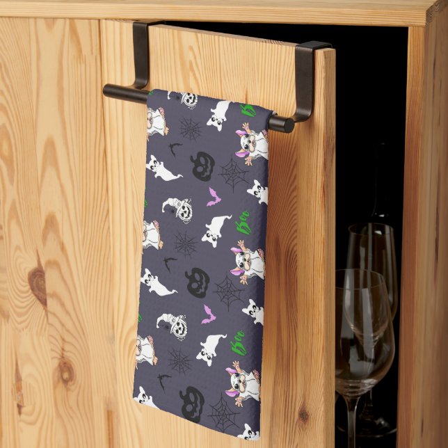 Cute ghost French Bulldog bat pumpkin Halloween Tea Towel (Thirds Fold)