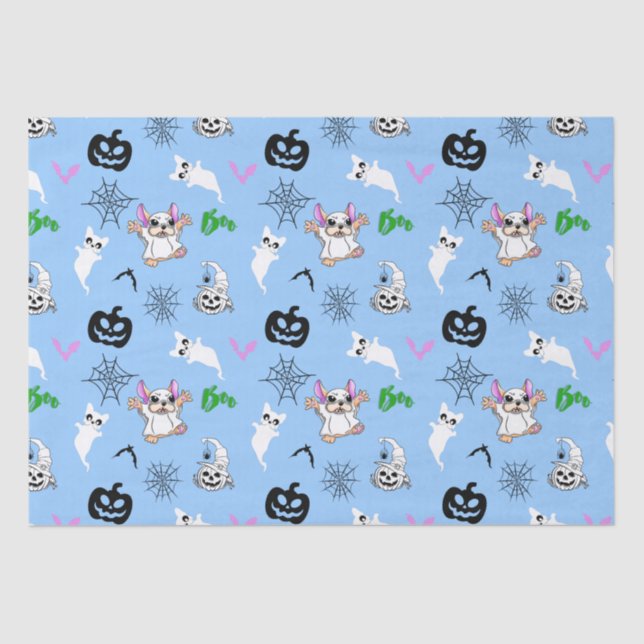 Cute ghost French Bulldog bat pumpkin Halloween Tissue Paper (Front)