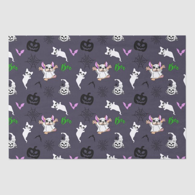 Cute ghost French Bulldog bat pumpkin Halloween Tissue Paper (Front)