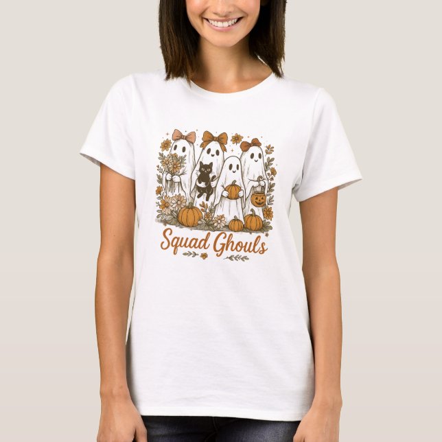 Cute Ghost Friends Fall Graphic Tee for Women (Front)