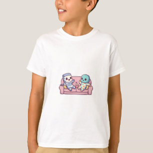 Cute Ghost Friends on Pink Couch Kids T-Shirt