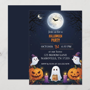Cute Ghost Full Moon Halloween Party Invitation