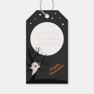 Cute Ghost & Full Moon Happy Halloween Gift Tags
