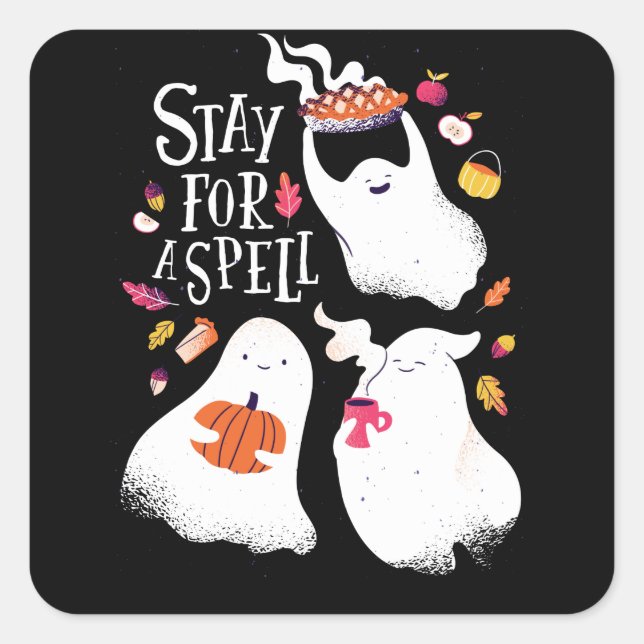 Cute Ghost Funny Halloween Design Square Sticker (Front)