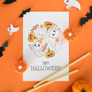 Cute Ghost Funny Pumpkin Candy Candle Halloween Holiday Card