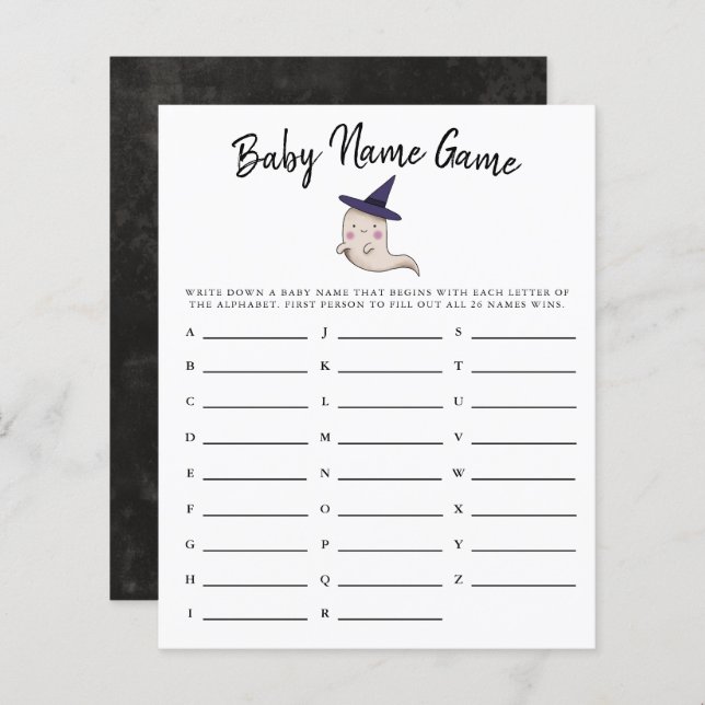Cute Ghost Girl Baby Name Shower Game  (Front/Back)