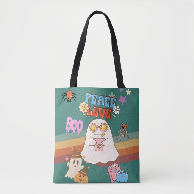Cute Ghost Groovy Style dark cyan Tote Bag (Front)