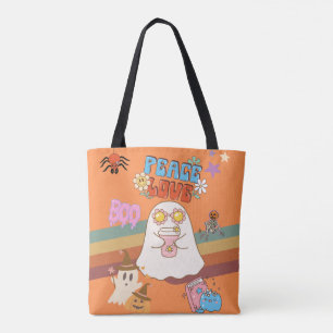 Cute Ghost Groovy Style Orange Tote Bag
