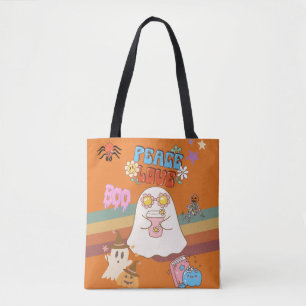Cute Ghost Groovy Style Peace&Love Carrot Orange Tote Bag