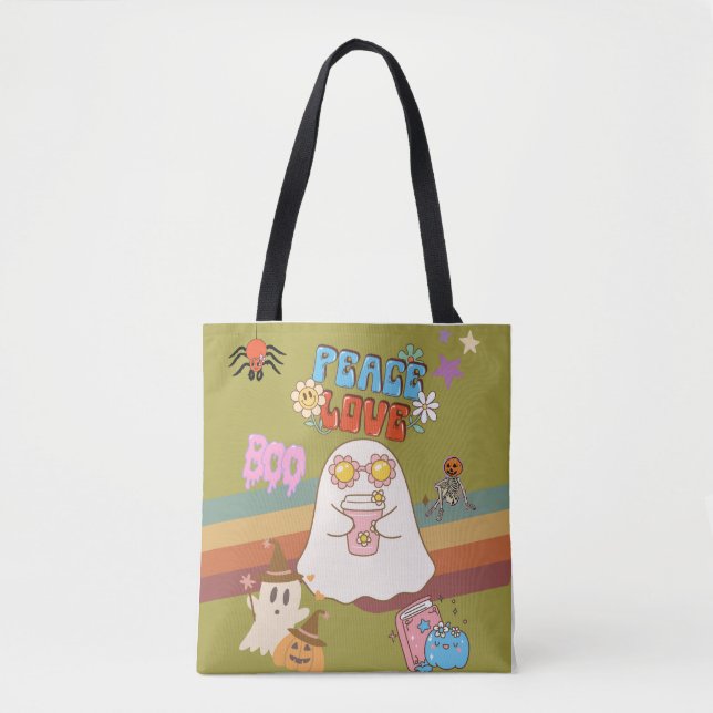 Cute Ghost Groovy Style yellowish-green  Tote Bag (Front)