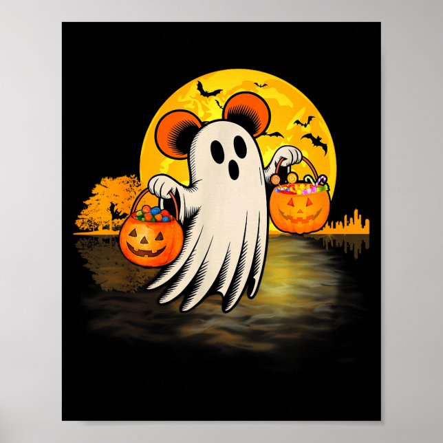 Cute Ghost Guitar Halloween Pumpkins Candy Soky Se Poster (Front)