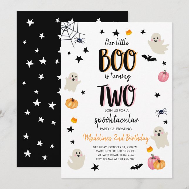 Cute Ghost Halloween 2nd Birthday Party Invitation (Front/Back)