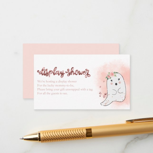 Cute Ghost Halloween Baby Shower Display Shower En Enclosure Card (Front/Back In Situ)