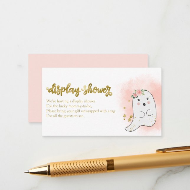 Cute Ghost Halloween Baby Shower Display Shower Enclosure Card (Front/Back In Situ)