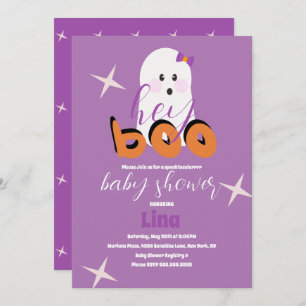 Cute Ghost Halloween Baby Shower Retro Script  Inv Invitation