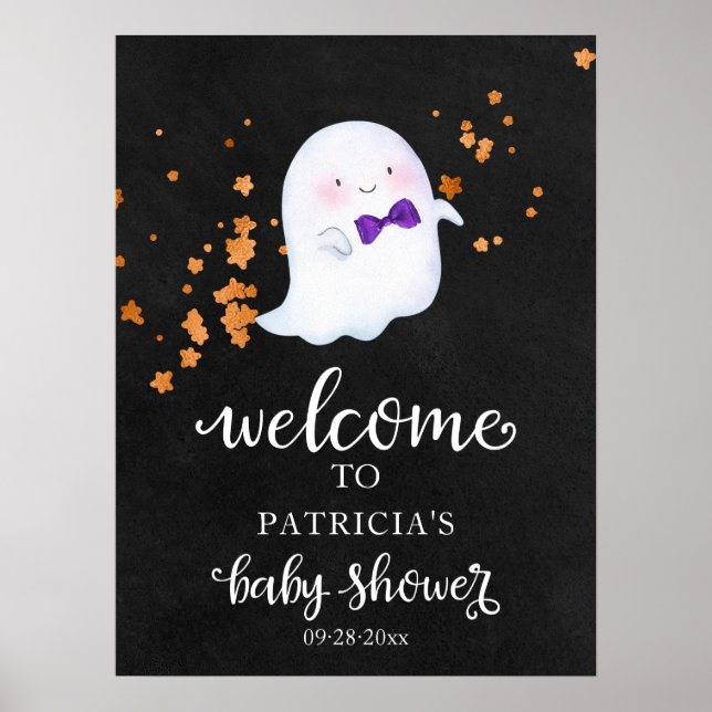 Cute Ghost Halloween Baby Shower Welcome Sign  (Front)