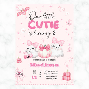 Cute Ghost Halloween Birthday Party Any Year Pink Invitation