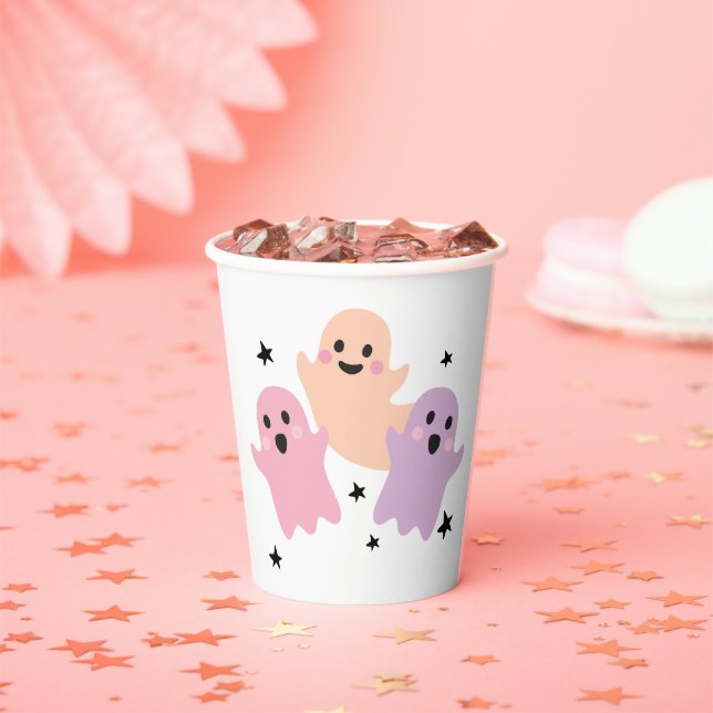 Cute Ghost Halloween Birthday Party Girl Pastel Paper Cups (Insitu)