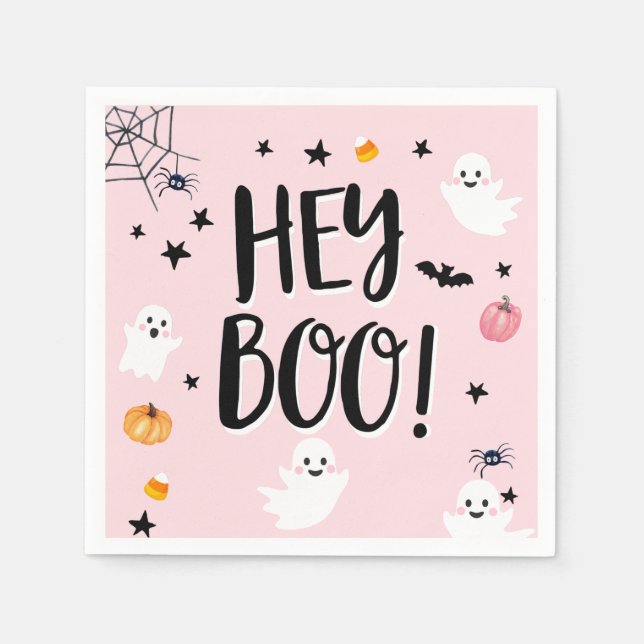 Cute Ghost Halloween Birthday Party Girl Pink Napkin (Front)