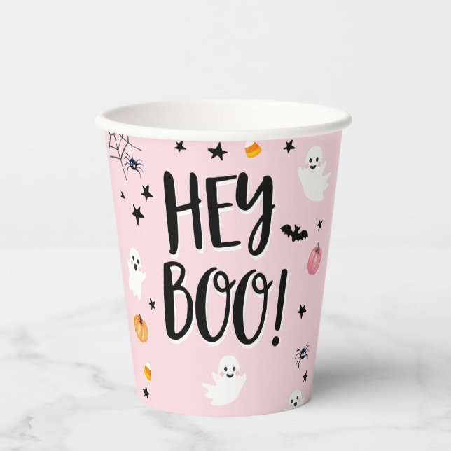 Cute Ghost Halloween Birthday Party Girl Pink Paper Cups (Front)