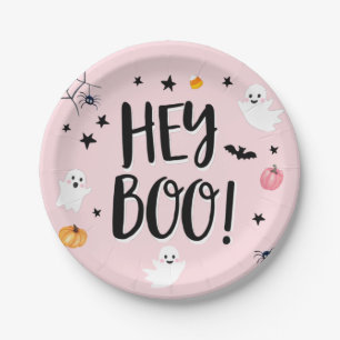 Cute Ghost Halloween Birthday Party Girl Pink Paper Plate