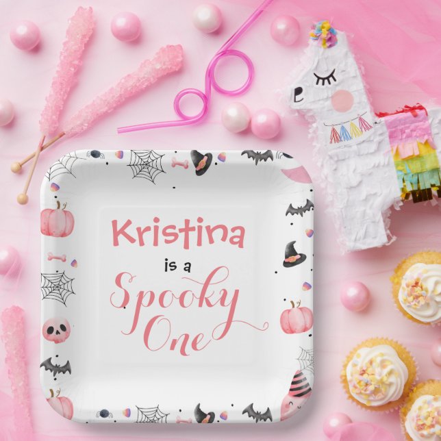 Cute Ghost Halloween Birthday Party Girl Pink Paper Plate (Party)