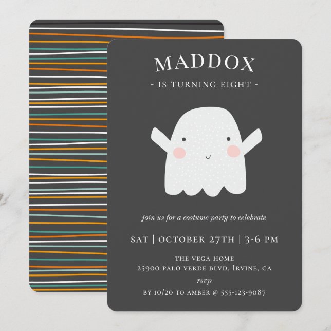 Cute Ghost Halloween Birthday Party Invitation (Front/Back)