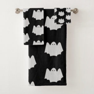 Cute Ghost Halloween Black and White Pattern Bath Towel Set