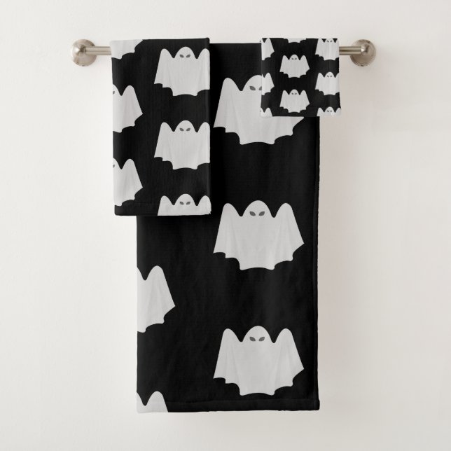 Cute Ghost Halloween Black and White Pattern Bath Towel Set (Insitu)