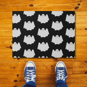 Cute Ghost Halloween Black and White Pattern Doormat