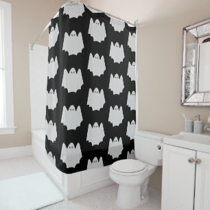 Cute Ghost Halloween Black and White Pattern Shower Curtain