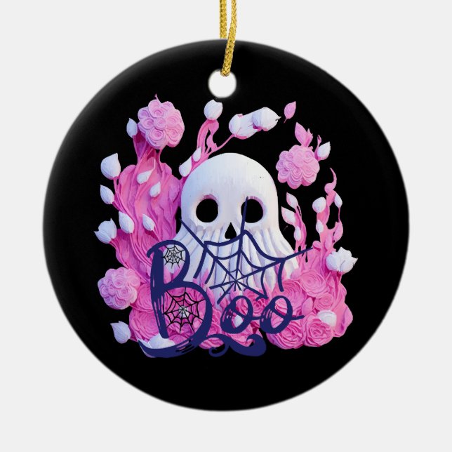 cute ghost Halloween boo pack  Ceramic Tree Decoration (Front)