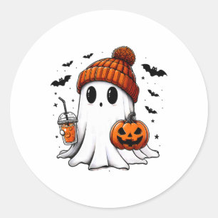 Cute Ghost Halloween Bougie Ghost Coffee Lover Spo Classic Round Sticker