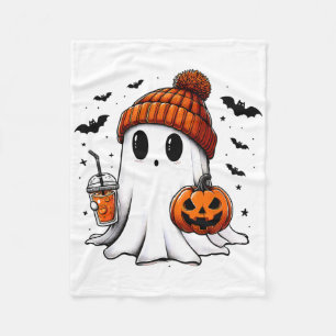 Cute Ghost Halloween Bougie Ghost Coffee Lover Spo Fleece Blanket