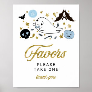 Cute Ghost Halloween Boy Baby Shower Favours Sign