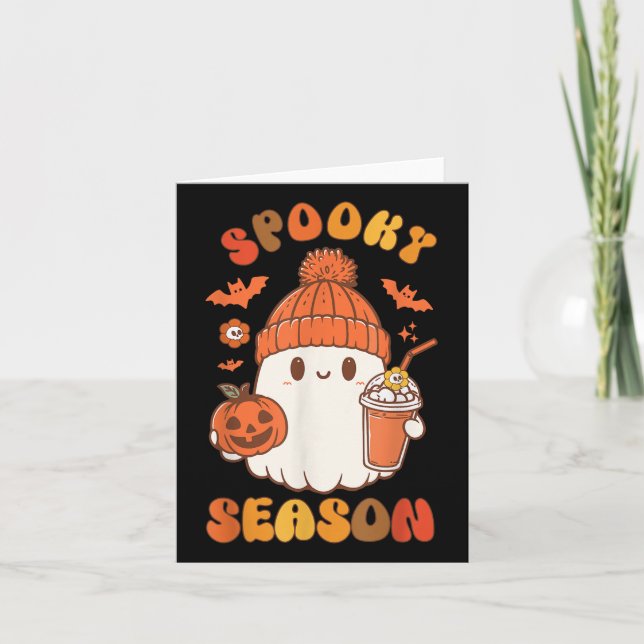 Cute Ghost Halloween Coffee Pumpkin Ghost Spooky S Card (Front)