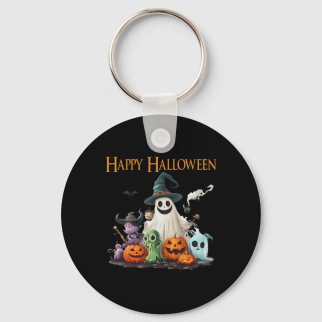 Cute Ghost Halloween Costume Happy Halloween Ghost Key Ring (Front)