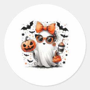Cute Ghost Halloween Diva Cartoon Sungles Handg Classic Round Sticker