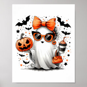 Cute Ghost Halloween Diva Cartoon Sungles Handg  Poster