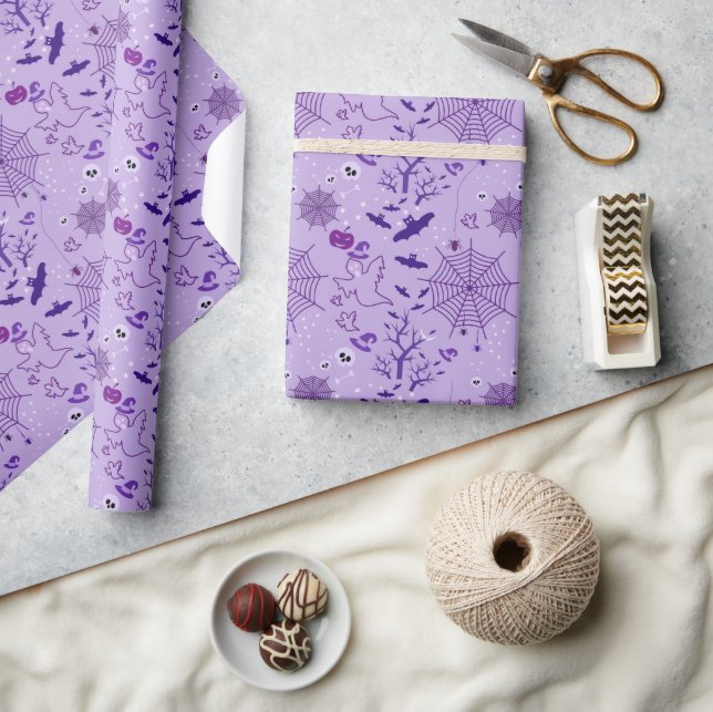 Cute ghost Halloween Elegant purple Wrapping Paper (Crafts)