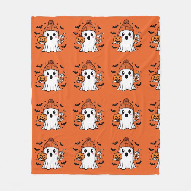 Cute Ghost Halloween Fleece Blanket (Front)