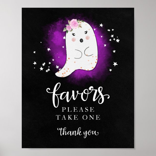 Cute Ghost Halloween Girl Baby Shower Favours Sign (Front)