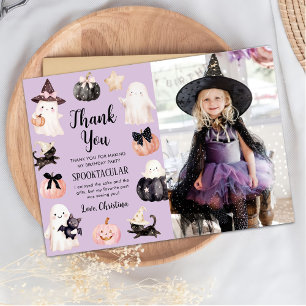 Cute Ghost Halloween Girl Birthday Party Photo Thank You Card