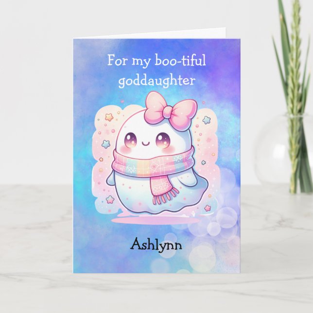 Cute Ghost Halloween Goddaughter Card (Front)